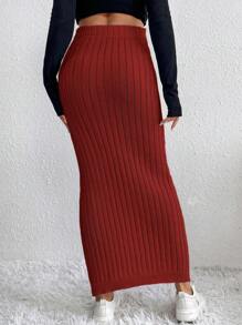 SHEIN LUNE 女性實色肋織修身毛衣裙 - 紅色 - 查看 2
