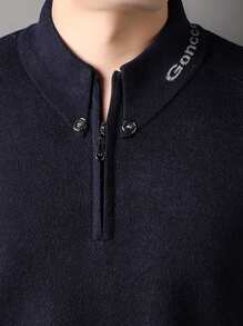 男士拉鍊半拉鍊立領套頭衫 - 藏蓝色 - 查看 4