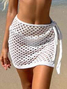 Swim Vcay Summer Women's Hollowed Knit Cardigan And Skirt Set Music Festival - White - View 1