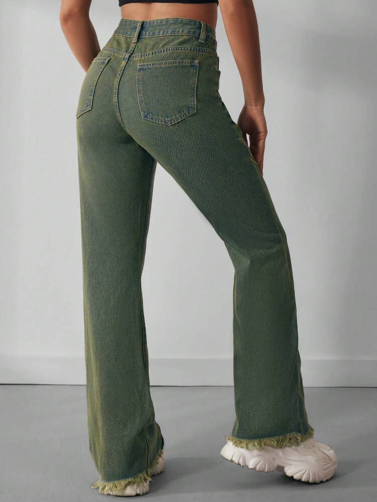 Women's Low Waist Tie Dye Washed Flared Jeans