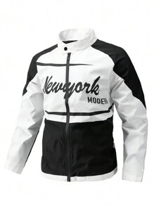 Manfinity Campus Court Chaqueta De Manga Raglán Con Estampado De Letras De Talla Grande Para Hombre - Blanco y Negro - Ver 1