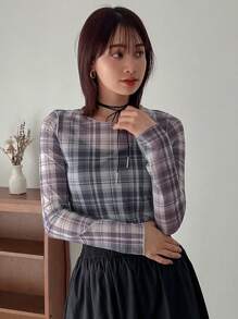 FRIFUL 女式格子透明上衣 长袖女式上衣 - 彩色 - 查看 5