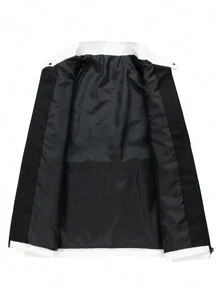 Manfinity Campus Court Chaqueta De Manga Raglán Con Estampado De Letras De Talla Grande Para Hombre - Blanco y Negro - Ver 3