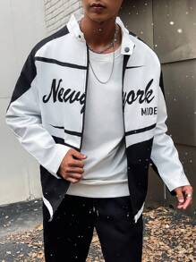 Manfinity Campus Court Chaqueta De Manga Raglán Con Estampado De Letras De Talla Grande Para Hombre - Blanco y Negro - Ver 5