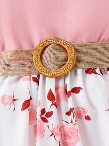 SHEIN 年輕女孩花卉印花褶邊裙