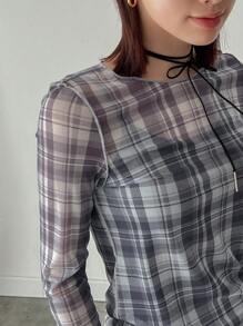 FRIFUL 女式格子透明上衣 长袖女式上衣 - 彩色 - 查看 7