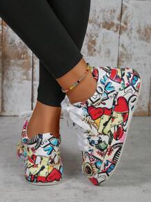 Fall/Winter Women/ Thick Sole Casual 3D Painted Sneakers - Red - View 3