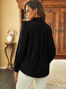 Aveloria Lace Insert Long Sleeve Shirt Fall Cloth For Women - Black - View 2