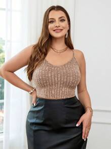 SHEIN Privé Camiseta elegante acanalada de colores múltiples para tallas grandes, surtido de piezas de tops sexys para mujer - vestido, parte superior, top acortado, top corto sexy