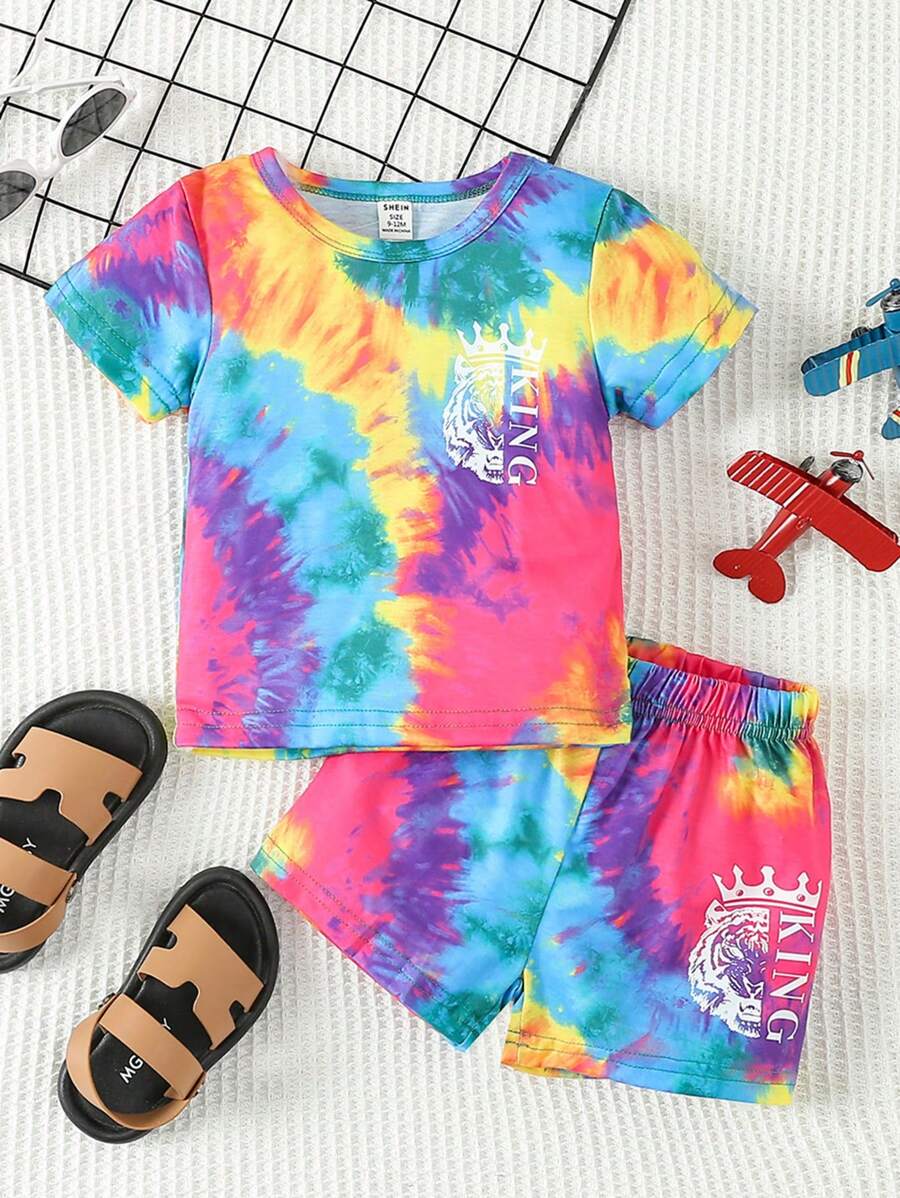 2 件/套男嬰紮染時尚彩色 T 恤和短褲套裝 - 彩色 - 查看 1