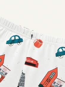 Cozy Pixies Baby Boy Snug-Fit Pajamas With Car Pattern Rounded Neck Short Sleeve Top And Short Set - Orange - View 5