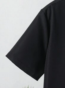 Chemise Noire En Toile Unie Avec Imprimé Emoji Pour Garçon - Noir - Voir 3