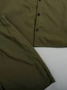SHEIN Nastolatek Chłopaka Codzienny Cargo Styl Kamizelka Z Kieszenie , Krótki Rękaw Koszulka  , Kieszeń Zestaw majtek