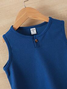 SHEIN 年輕男孩3入組格紋釦細節背心，夏日休閒服 - 彩色 - 查看 4