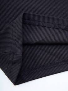 Sweetra Camiseta Feminina De Cor Sólida Com Detalhe De Renda - Preto - Visão 3