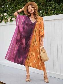 SHEIN VCAY 女士tie-dye印花蝙蝠袖裙 - 彩色 - 查看 5