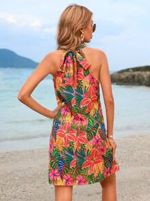 SHEIN VCAY Vestido De Mujer Para La Playa De Verano Con Cuello Halter Y Estampado Floral De Primavera Y Espalda Descubierta - Multicolor - Ver 2