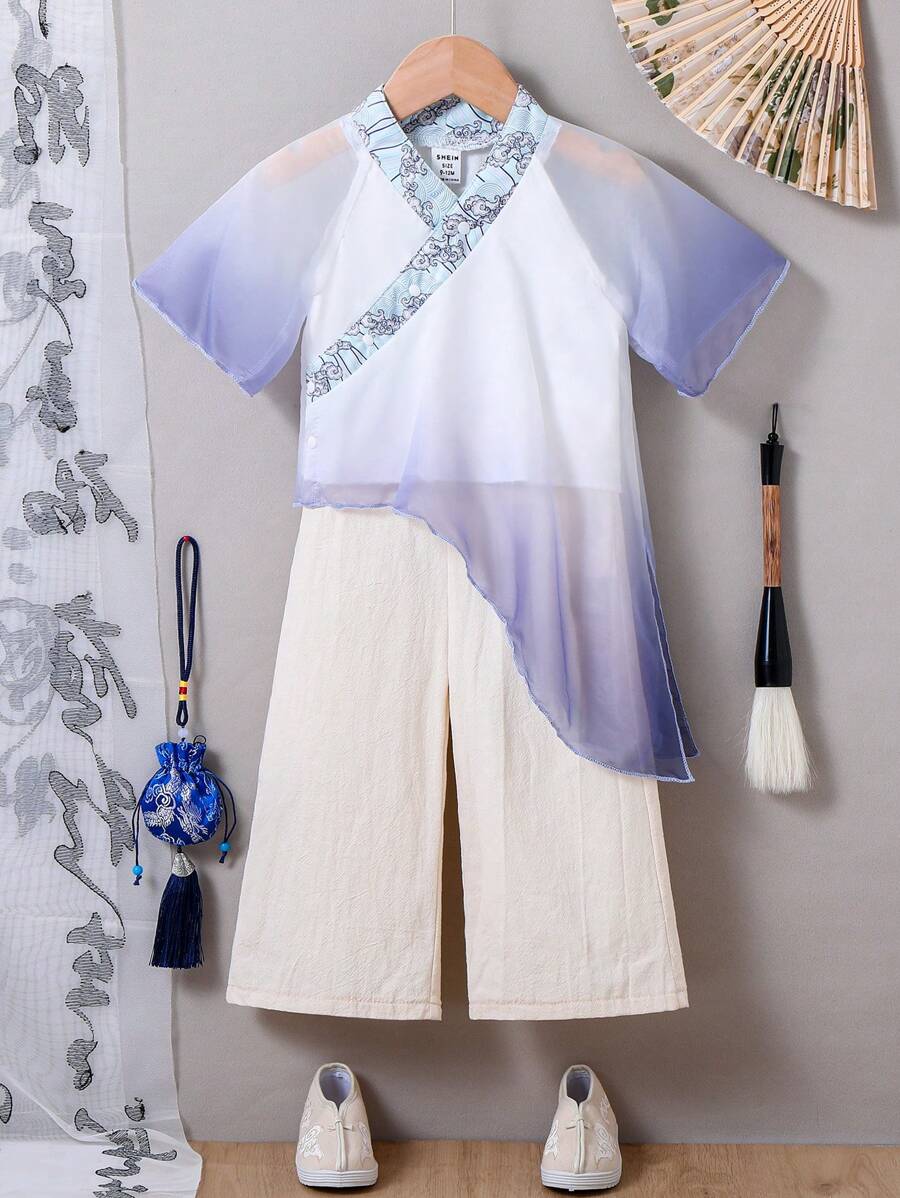 Baby Boys' Chinese Style Gradient Mesh Traditional Daily Hanfu For Spring/Summer