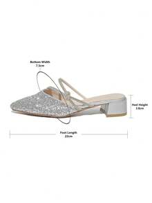 時尚女士尖頭鑽飾純色懶人鞋 - 銀色 - 查看 2