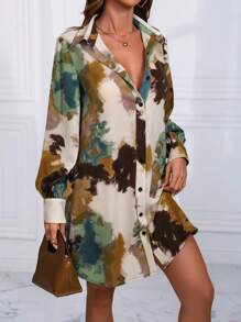 SHEIN LUNE Tie-Dye Shirt Dress Fall Cloth For Women