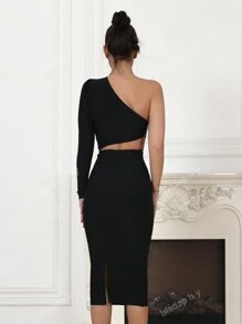 Robe Moulante Nouvelle À Une Épaule Avec Dentelle Florale Évidée À La Taille
