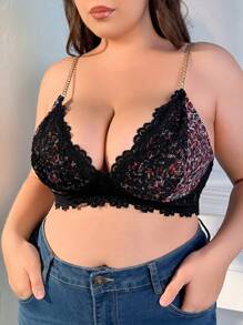 大尺碼女士花邊拼接胸衣 - 彩色 - 查看 3