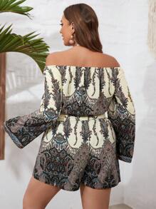 SHEIN VCAY 大碼女性花卉印花襯衫和短褲套裝,夏季兩件套裝