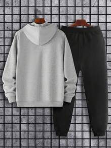 Manfinity Men's Seagull Print Hoodie And Pants Set, 2pcs - Light Grey - View 2