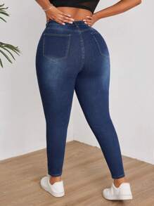 SHEIN Essnce Plus Size Women's Slim Fit Jeans - Dark Wash - View 2