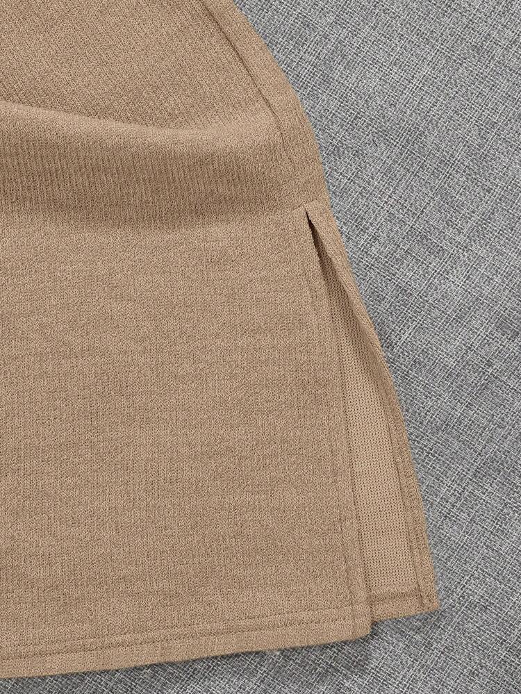 Teenage Girls' Woven Label Knitted Crew Neck Top & Flared Leg Pants Casual 2pcs/Set