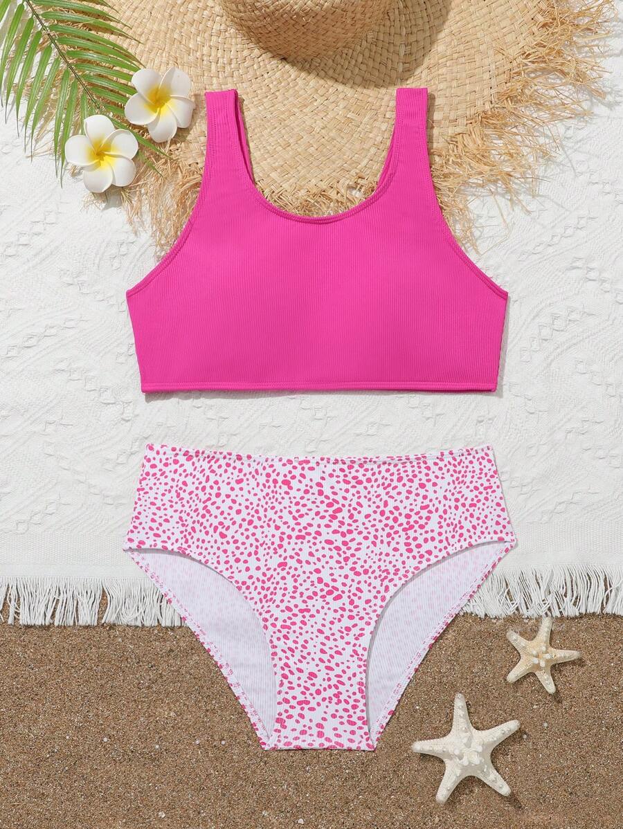 SHEIN Teen Girl Ribbed Bikini Set Summer Beach - Multicolor - View 1