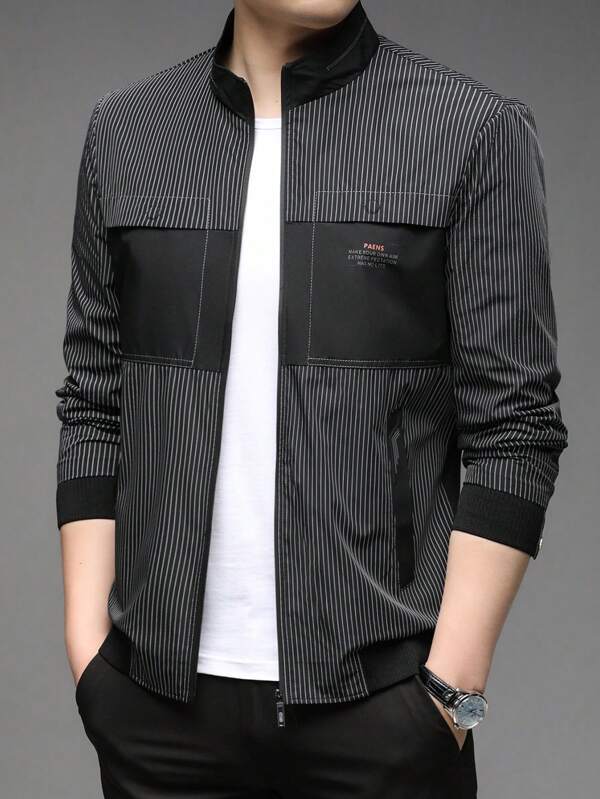 Men's Contrast Color Striped Zip-Up Jacket