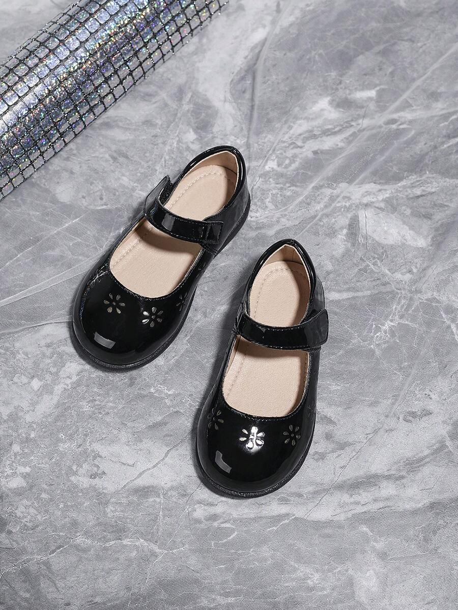 女童秋冬英倫風格時尚黑色低跟珍鞋,可愛的校園舞台鞋 - 黑色 - 查看 1