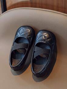 兒童黑色一腳蹬鬆緊帶平底時尚鞋 - 黑色 - 查看 1