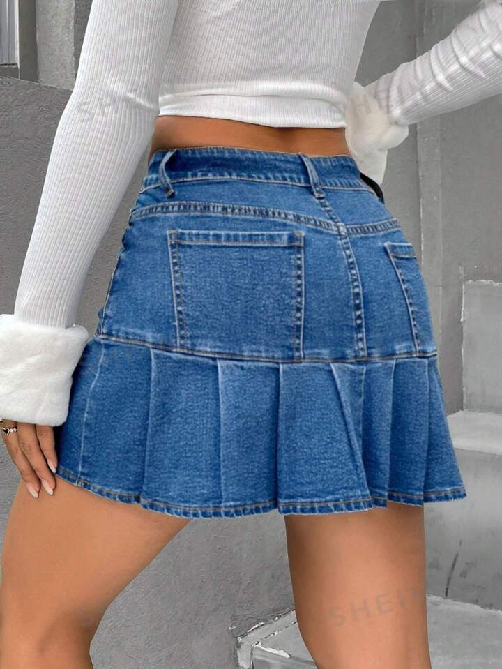 Gonna Di Jeans Plissettata Con Orlo Per Le Donne SHEIN ITALIA