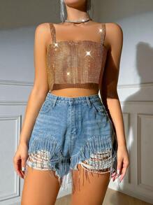 Allurite 水晶綴飾吊帶背心 - 咖啡棕 - 查看 5