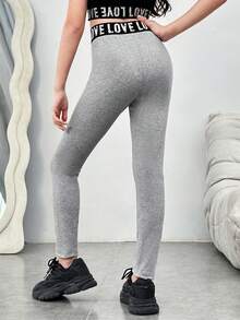 Cô gái Tween Dệt kim In thư Giải trí Xà cạp Bộ - Nhiều màu - Xem 2