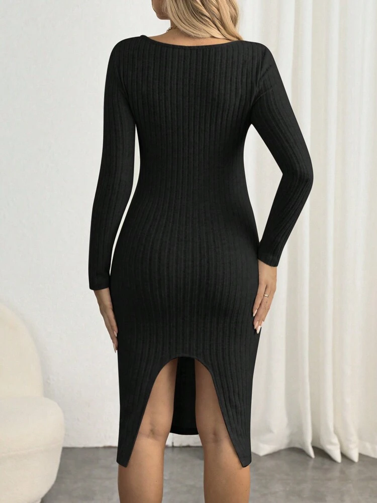 Maternity Bodycon Ribbed Twist Knot Dress