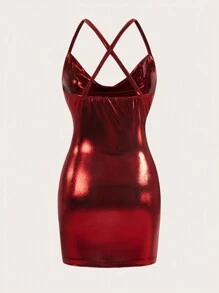 SHEIN ICON Sleeveless Cowl Collar Bodycon Mini Dress With Thick Straps And Tight Fitting - Red - View 2