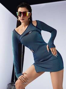 Innovista Vestido Mini Ajustado De Manga Larga Asimétrico Con Diseño De Costillas Y Efecto Transformador Sexy En 3d, Adecuado Para Uso Diario Y Ocasiones Casuales