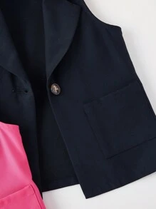 SHEIN Baby Girl Casual Solid Color Suit Collar Vest Coat And Outerwear Set