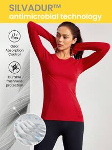 GLOWMODE 無縫式修身長袖上衣,臀部長度,吸濕抗菌透氣輕盈 - 紅色 - 查看 5