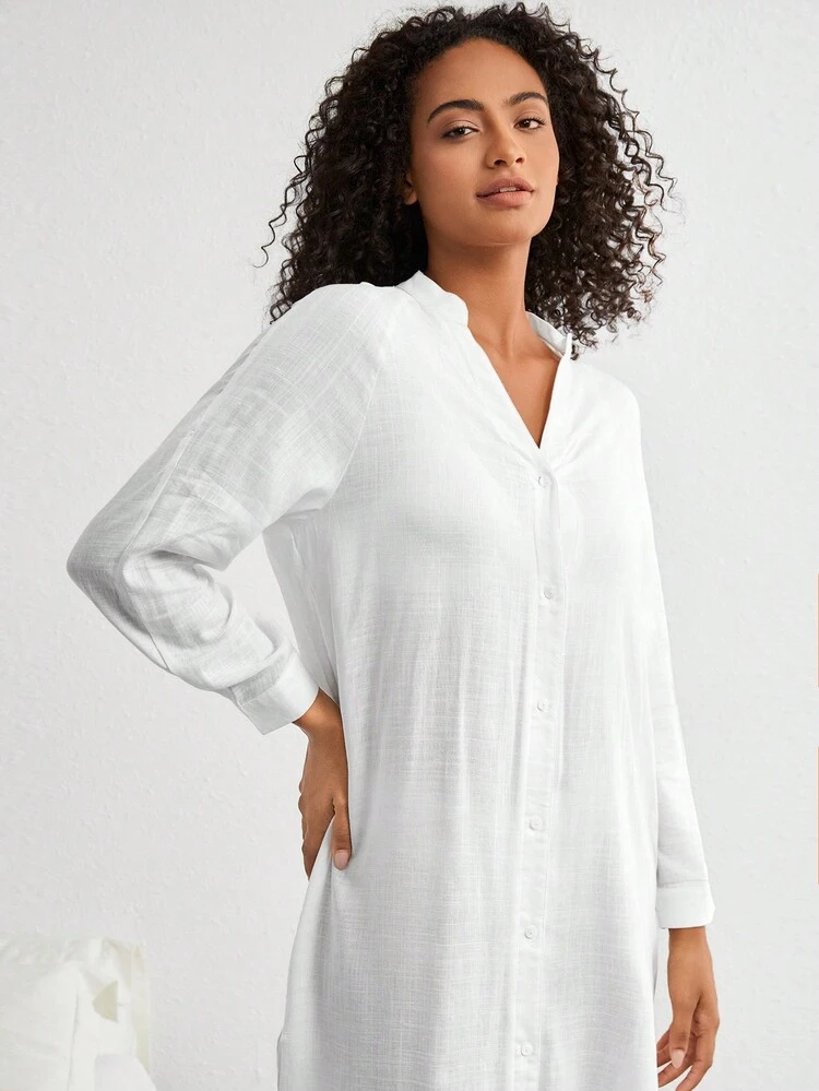 Leisure Soft Skin-Friendly Loose Long-Sleeved Cardigan Robe-White