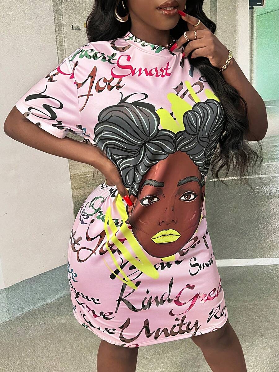 Slaydiva 肖像和字母印花垂墜式洋裝 - 彩色 - 查看 1