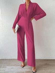 Chiquease Của phụ nữ Gấp lại Tay áo dài Áo liền quần - Màu Hồng Tươi - Xem 4