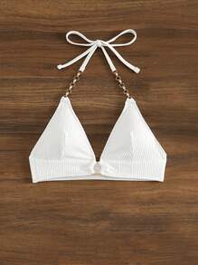 SHEIN Swim 夏季女士吊带比基尼上衣 - 白色 - 查看 3