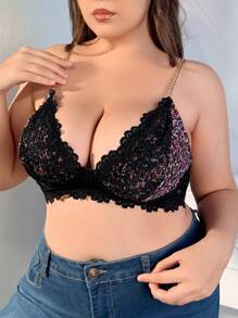 大尺碼女士花邊拼接胸衣 - 彩色 - 查看 5