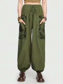 ROMWE Hippie Nepalese Sun, Moon & Star Patchwork Design - Army Green - View 7