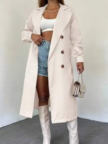 Cổ áo Đôi ngực Thắt lưng Áo khoác Trench - Màu be - Xem 4