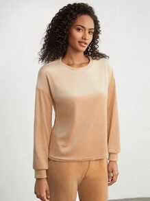 Ocili Leisure Cozy Warm Crew Neck Long Sleeve Top-Yellow